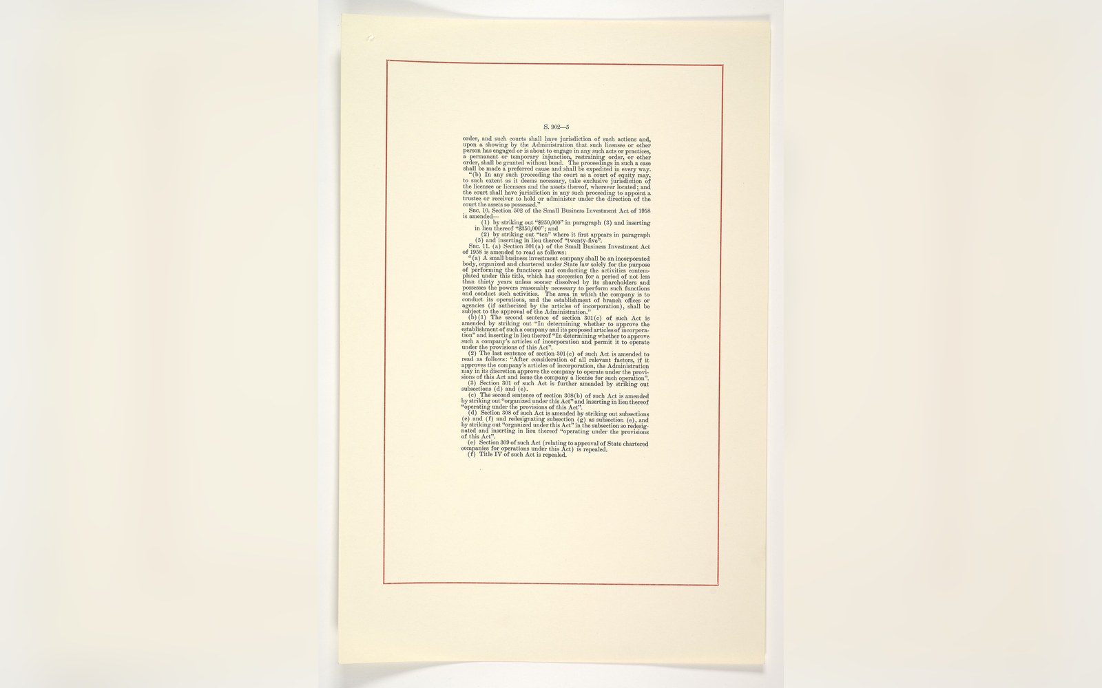 Small Business Investment Act 1958 Congressional Record